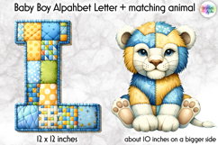 Cute Patchwork Baby Alphabet and Baby Animals PNG, Monogram Product Image 1