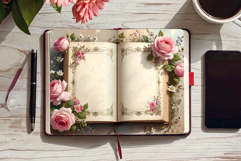 Vintage Journal Pages Aged Open diary Book Victorian Roses Product Image 2