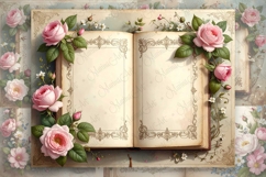 Vintage Journal Pages Aged Open diary Book Victorian Roses Product Image 3