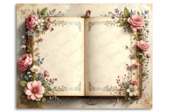 Vintage Journal Pages Aged Open diary Book Victorian Roses Product Image 6