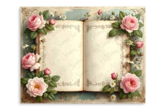 Vintage Journal Pages Aged Open diary Book Victorian Roses Product Image 7