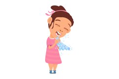 Kid sneezing. Cute little girl with cold or flu virus. Unhea Product Image 1