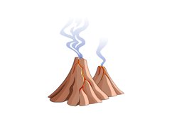 Volcanic mountains. Hot lava erupt. Smoke blowing up Product Image 1