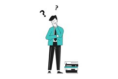 Man with question looking at paperwork. Person worryied abou Product Image 1