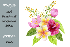 Tropical flowers and leaves bouquet Watercolor Sublimation Product Image 1