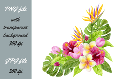 Tropical flowers and leaves bouquet Watercolor Sublimation Product Image 1