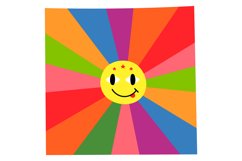 Psychedelic colorful burst with yellow smile. Funny sticker Product Image 1