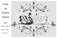 Swans black white vintage ornament butterfly wedding cart Product Image 3