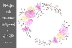 Roses round frame. Watercolor flowers Sublimation design PNG Product Image 1