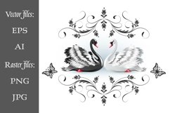 Swans black white vintage ornament butterfly wedding cart Product Image 2