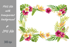 Tropical frame. Watercolor flowers palm for party invitation Product Image 2