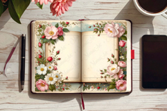 Vintage Journal Pages Open diary Book Victorian wild Roses Product Image 2