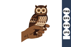 Owl perched on human hand vector illustration in brown tones Product Image 1