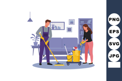 Couple cleaning living room together with mop and cleaning c Product Image 1