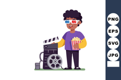Young boy wearing 3d glasses holding popcorn standing near v Product Image 1