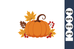 Pumpkin with autumn leaves and red berries seasonal fall har Product Image 1