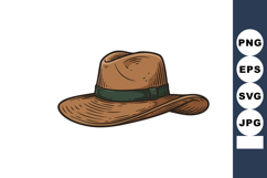 Brown wide brimmed hat with green band vintage style vector Product Image 1
