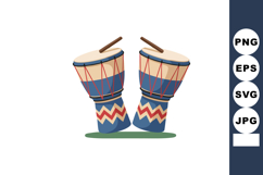 African djembe drums with colorful red blue patterns and woo Product Image 1