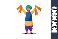 Man in Traditional Indian Clothing Holding Orange Scarf with Product Image 1