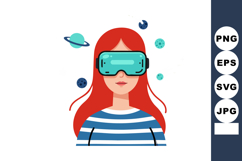 Woman with virtual reality headset exploring space and plane Product Image 1