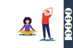 Man stretching and woman meditating in casual clothes vector Product Image 1
