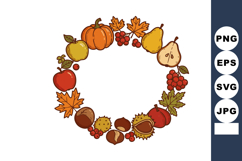 Autumn fruit and leaf wreath with pumpkin pear apple chestnu Product Image 1