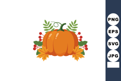 Pumpkin with autumn leaves and red berries vector for fall s Product Image 1