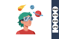 Young person wearing virtual reality goggles exploring space Product Image 1