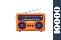 Vintage orange radio with blue antenna and black speakers ve Product Image 1