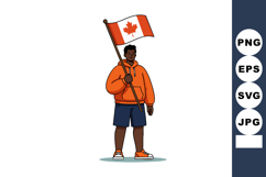 Young man holding Canada flag wearing orange hoodie and shor Product Image 1
