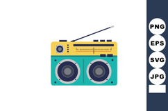 Retro style radio receiver with antenna in yellow and teal c Product Image 1