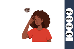 Woman with curly hair thinking and confused expression in re Product Image 1