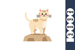 Cute beige cat standing on rock vector illustration with sim Product Image 1