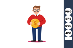 Man holding gold coin with dollar sign wearing red sweater a Product Image 1