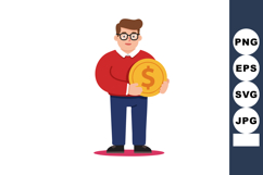 Man Holding Large Gold Coin Symbolizing Money and Finance Ve Product Image 1