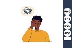 Young man with confused expression and thought bubble showin Product Image 1