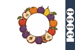 Fruit wreath with apples plums pears and oranges in hand dra Product Image 1