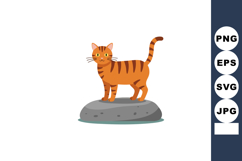 Orange Tabby Cat Standing on Gray Rock Vector Illustration w Product Image 1