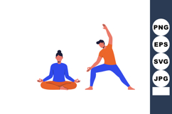 Yoga practice with man and woman in colorful clothes perform Product Image 1