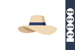 Wide Brim Straw Hat with Blue Ribbon Summer Accessory Vector Product Image 1