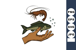 Hand Holding Fresh Fish and Shrimp Vector Illustration for S Product Image 1