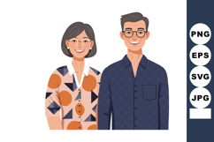 Middle aged couple smiling wearing casual patterned shirts v Product Image 1