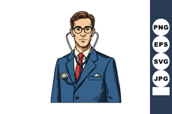 Male doctor wearing blue suit and red tie with stethoscope m Product Image 1