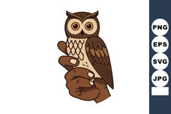 Brown owl perched on hand vector illustration with large eye Product Image 1