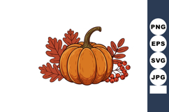 Pumpkin with autumn leaves and berries seasonal fall harvest Product Image 1