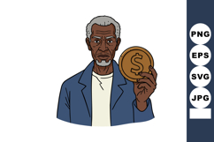 Elderly man holding gold coin financial concept vector illus Product Image 1