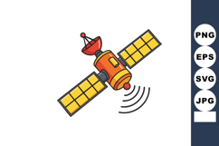 Satellite with solar panels and antenna transmitting signals Product Image 1