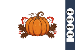 Pumpkin with autumn oak leaves and red berries vector illust Product Image 1
