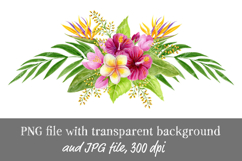 Tropical Flowers Palm leaves bouquet Watercolor Hibiscus PNG Product Image 1