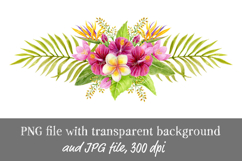 Tropical Flowers Palm leaves bouquet Watercolor Hibiscus PNG Product Image 1